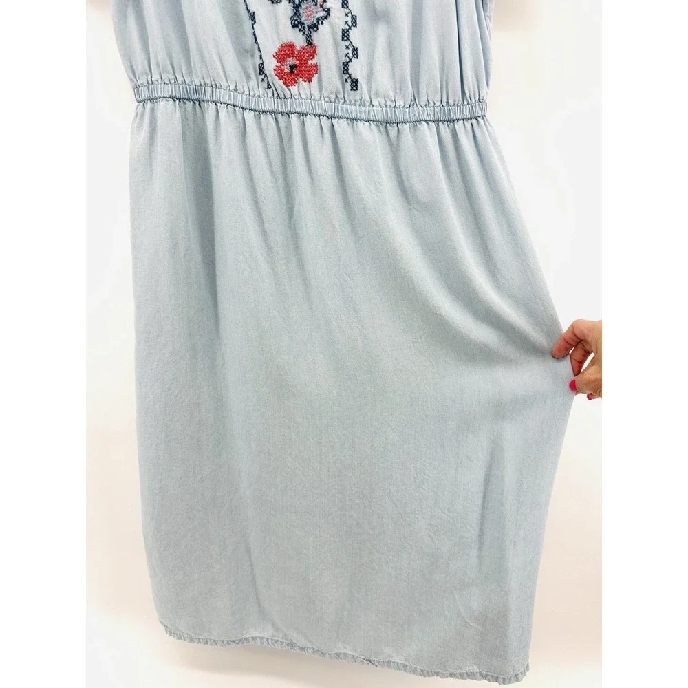 Old Navy Embroidered Peasant Dress Women Blue Tie Sleeve Boho Cottagecore NN24 - Picture 7 of 14